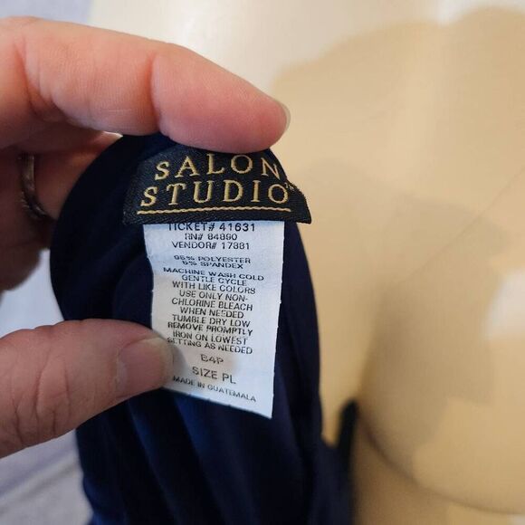 Women's Salon Studio Navy Short Sleev‎ Blouse Size Petite Large - Picture 4 of 4